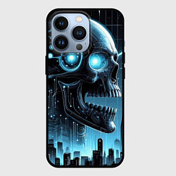 Чехол для iPhone 13 Pro Cyberpunk skull - metropolis neon glow, цвет: 3D-черный