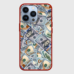 Чехол для iPhone 13 Pro Банкноты сто долларов, цвет: 3D-красный