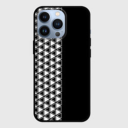 Чехол для iPhone 13 Pro Белые треугольники на чёрном фоне, цвет: 3D-черный