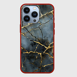 Чехол для iPhone 13 Pro Золотые линии на серо-голубом фоне, цвет: 3D-красный