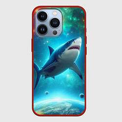 Чехол для iPhone 13 Pro Большая белая акула в космическом пространстве, цвет: 3D-красный