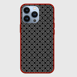 Чехол для iPhone 13 Pro Белый геометрический узор на черном фоне, цвет: 3D-красный