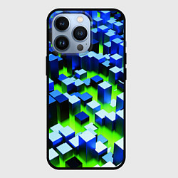 Чехол для iPhone 13 Pro Синие блоки в зеленом тумане, цвет: 3D-черный