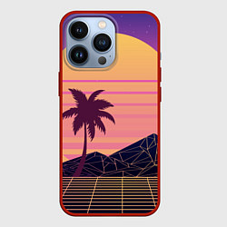 Чехол для iPhone 13 Pro Vaporwave геометрические горы и силуэты пальм, цвет: 3D-красный