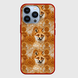 Чехол для iPhone 13 Pro Лакшери паттерн с золотыми лисицами, цвет: 3D-красный