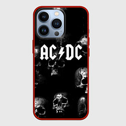 Чехол для iPhone 13 Pro AC DC - черные черепа, цвет: 3D-красный