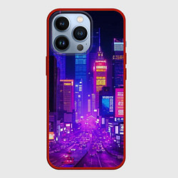 Чехол для iPhone 13 Pro Город ночью, цвет: 3D-красный