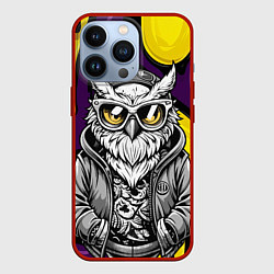 Чехол для iPhone 13 Pro Модная сова фиолетово-желтый фон, цвет: 3D-красный