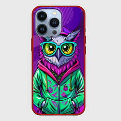 Чехол для iPhone 13 Pro Модная сова на фиолетовом, цвет: 3D-красный