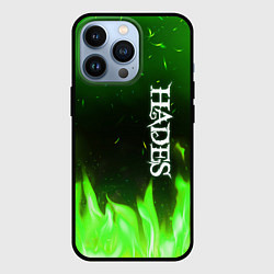 Чехол для iPhone 13 Pro Logo Hades green hell fire, цвет: 3D-черный