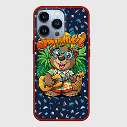 Чехол для iPhone 13 Pro Мишка играет на гитаре жарким летом, цвет: 3D-красный