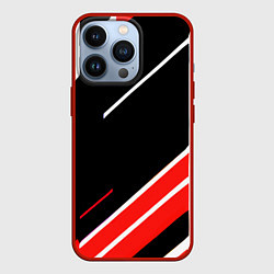 Чехол для iPhone 13 Pro Бело-красные полосы на чёрном фоне, цвет: 3D-красный