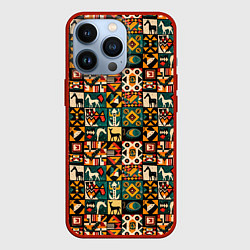 Чехол для iPhone 13 Pro Африканские паттерн животные, цвет: 3D-красный