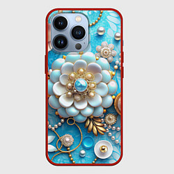 Чехол для iPhone 13 Pro Цветы и жемчуг, цвет: 3D-красный