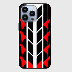 Чехол для iPhone 13 Pro White and red lines on a black background, цвет: 3D-черный