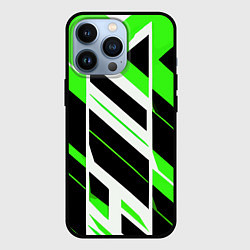 Чехол для iPhone 13 Pro Black and green stripes on a white background, цвет: 3D-черный