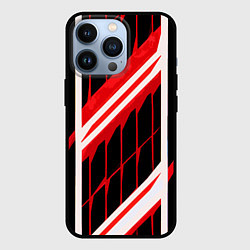 Чехол для iPhone 13 Pro Red and white lines on a black background, цвет: 3D-черный