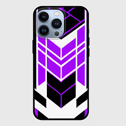 Чехол для iPhone 13 Pro Purple and black stripes on a white background, цвет: 3D-черный