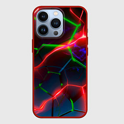 Чехол для iPhone 13 Pro Неоновые яркие зеленые плиты с красным светом, цвет: 3D-красный