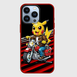 Чехол для iPhone 13 Pro Пикачу байкер на мотоцикле, цвет: 3D-красный