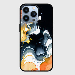 Чехол для iPhone 13 Pro Белые и персиковые разводы на черном фоне, цвет: 3D-черный