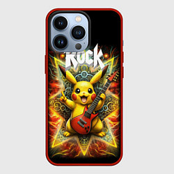 Чехол для iPhone 13 Pro Пикачу рокер с электрогитарой, цвет: 3D-красный