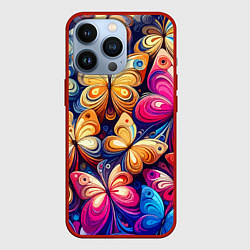 Чехол для iPhone 13 Pro Разноцветные бабочки - нейросеть, цвет: 3D-красный