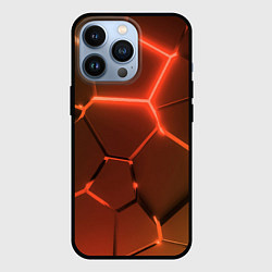 Чехол для iPhone 13 Pro Оранжевые неоновые плиты в разломе, цвет: 3D-черный