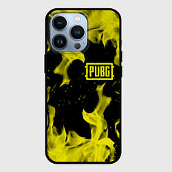 Чехол для iPhone 13 Pro PUBG жёлтый огонь, цвет: 3D-черный