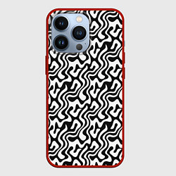 Чехол для iPhone 13 Pro Черно-белый узор с абстрактными линиями, цвет: 3D-красный