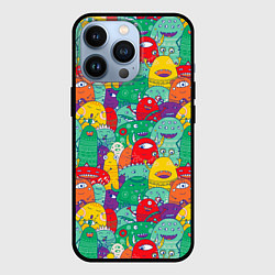 Чехол для iPhone 13 Pro Разноцветные монстрики, цвет: 3D-черный