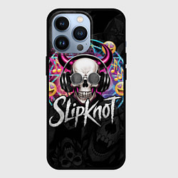 Чехол для iPhone 13 Pro Slipknot на фоне черепа демона с рогами в очках, цвет: 3D-черный