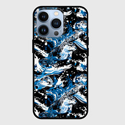 Чехол для iPhone 13 Pro Выдры в речке на волнах - паттерн, цвет: 3D-черный