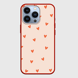 Чехол для iPhone 13 Pro Разбросанные сердца - паттерн, цвет: 3D-красный