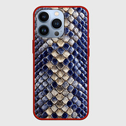 Чехол для iPhone 13 Pro Синяя и серая кожа змеи, цвет: 3D-красный