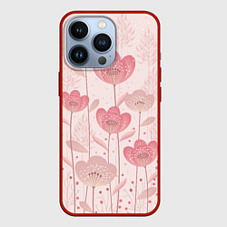 Чехол для iPhone 13 Pro Абстрактные цветы в розовом, цвет: 3D-красный