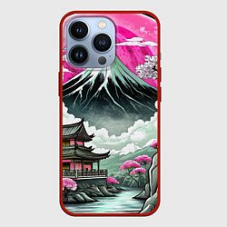 Чехол для iPhone 13 Pro Японский вулкан и деревья, цвет: 3D-красный
