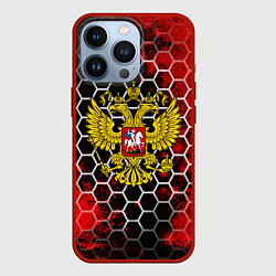 Чехол для iPhone 13 Pro Герб РФ краски броня, цвет: 3D-красный