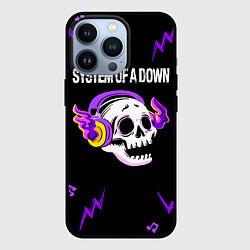 Чехол для iPhone 13 Pro System of a Down неоновый череп, цвет: 3D-черный