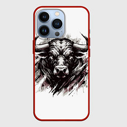 Чехол для iPhone 13 Pro Гранж - портрет быка: голова, цвет: 3D-красный