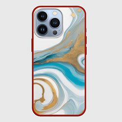 Чехол для iPhone 13 Pro Бело-голубой с золотом абстрактный узор, цвет: 3D-красный