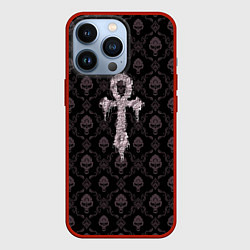 Чехол для iPhone 13 Pro Крест - узор с черепами, цвет: 3D-красный