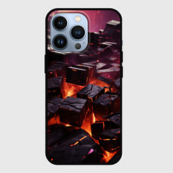 Чехол для iPhone 13 Pro Черные абстрактные квадратные камни в лаве, цвет: 3D-черный