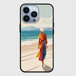 Чехол для iPhone 13 Pro Летний пейзаж с женщиной на пляже, цвет: 3D-черный