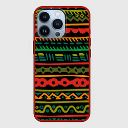 Чехол для iPhone 13 Pro Ethnic ornament on black, цвет: 3D-красный