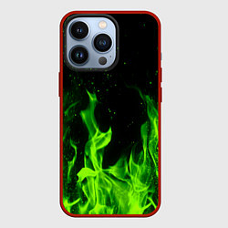 Чехол для iPhone 13 Pro Огонь зелёный текстура, цвет: 3D-красный