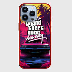 Чехол для iPhone 13 Pro Grand Theft Auto VI - автомобиль на закате, цвет: 3D-красный