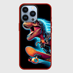 Чехол для iPhone 13 Pro Cool Dino on a skateboard - neon glow fantasy, цвет: 3D-красный