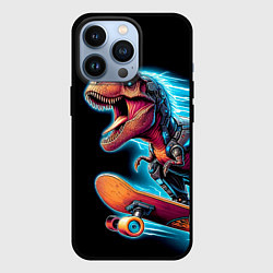 Чехол для iPhone 13 Pro Cool Dino on a skateboard - neon glow fantasy, цвет: 3D-черный