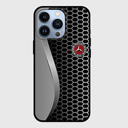 Чехол для iPhone 13 Pro Mercedes металическая сетка, цвет: 3D-черный